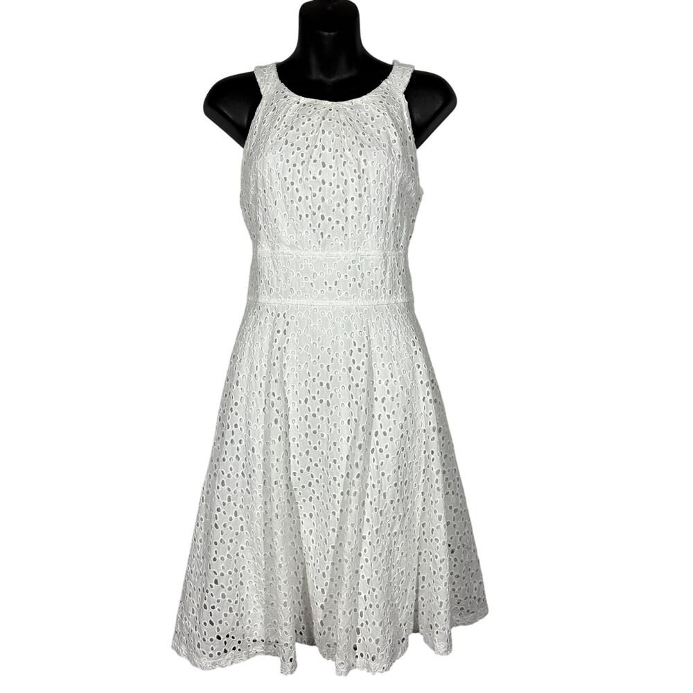 London Times Eyelet Dress Casual White Summer Sleeveless - 8